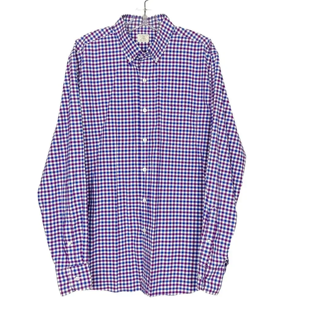 J. Crew Purple Blue White Plaid Long Sleeve Button Down Sz L